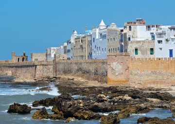 View of medina of Essaouira in Morocco on the Atlantic coast, North Africa. The old part of town is the UNESCO world heritage sites.